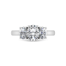 14K White Gold Lab Grown Diamond 1 1/2 Ct.Tw. Plain Shank Oval Shape Three Stone Engagement Ring
