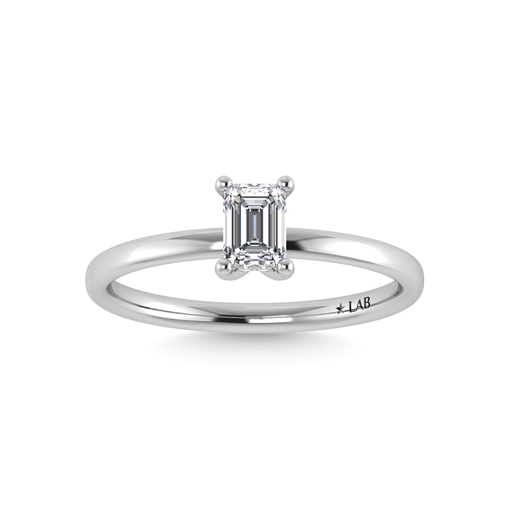 14K White Gold Lab Grown Diamond  1 1/2 Ct.Tw. Plain Shank Emerald Shape Hidden Halo Engagement Ring