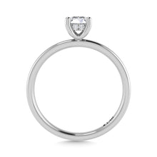 14K White Gold Lab Grown Diamond  1 1/2 Ct.Tw. Plain Shank Emerald Shape Hidden Halo Engagement Ring