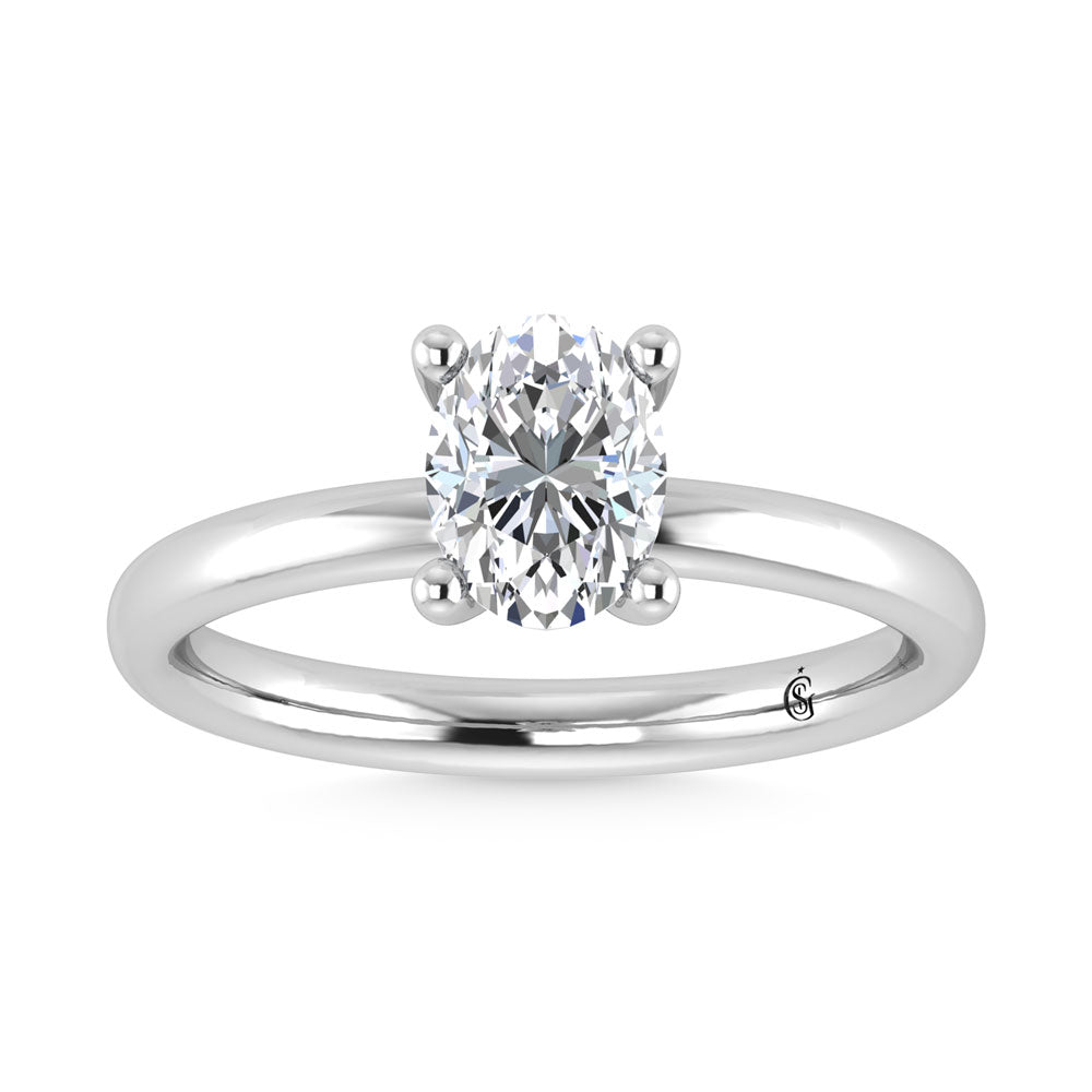 14K White Gold Lab Grown Diamond  1 Ct.Tw. Plain Shank Oval Shape Hidden Halo Engagement Ring