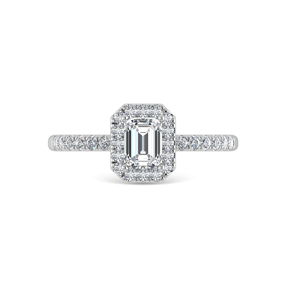 14K White Gold Lab Grown Diamond  1 Ct.Tw. Shank Emerald Shape Halo Engagement Ring