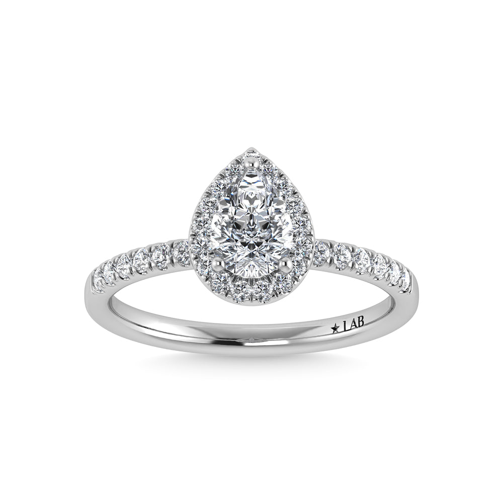 14K White Gold Lab Grown Diamond  1 Ct.Tw. Shank Pear Shape Halo Engagement Ring
