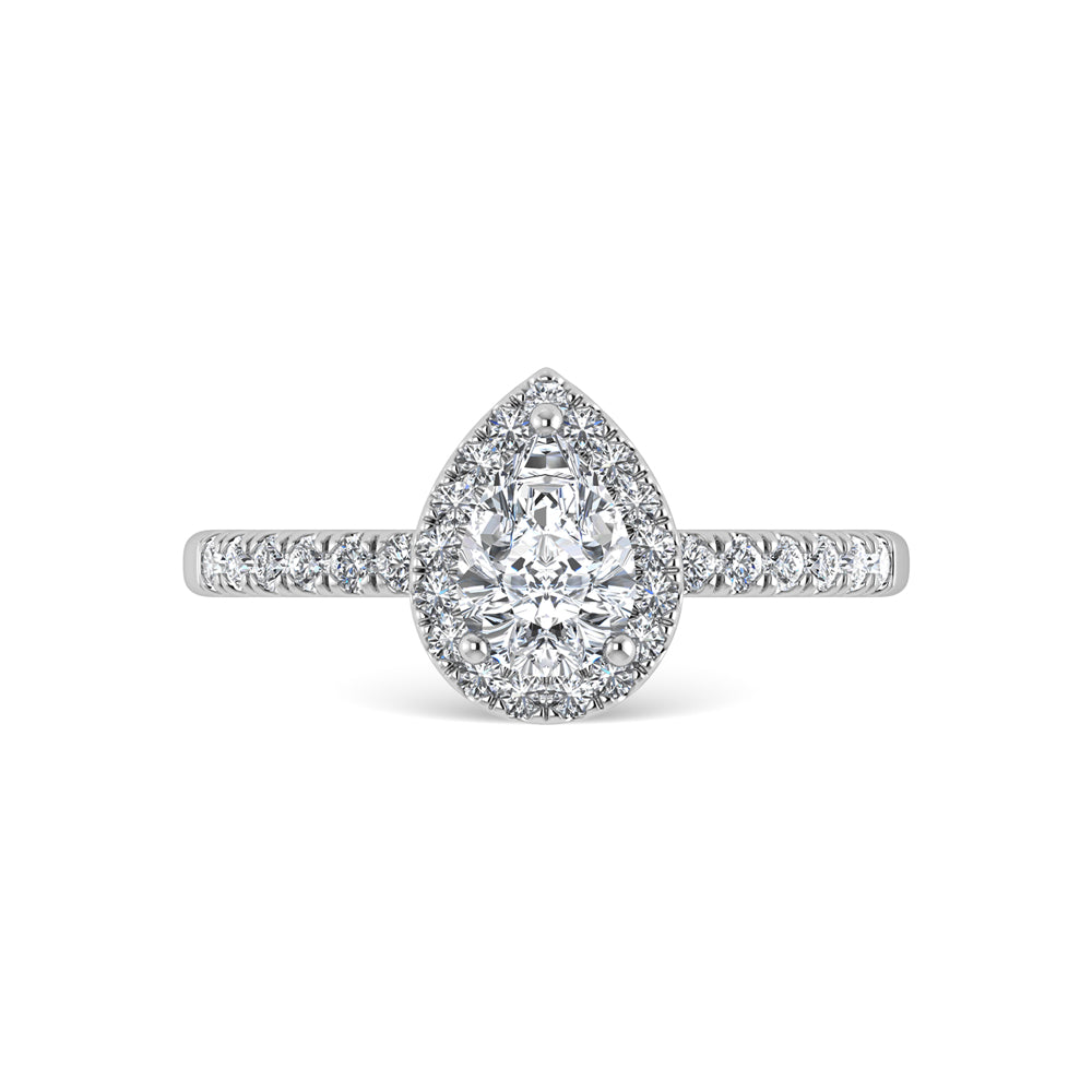 14K White Gold Lab Grown Diamond  1 Ct.Tw. Shank Pear Shape Halo Engagement Ring