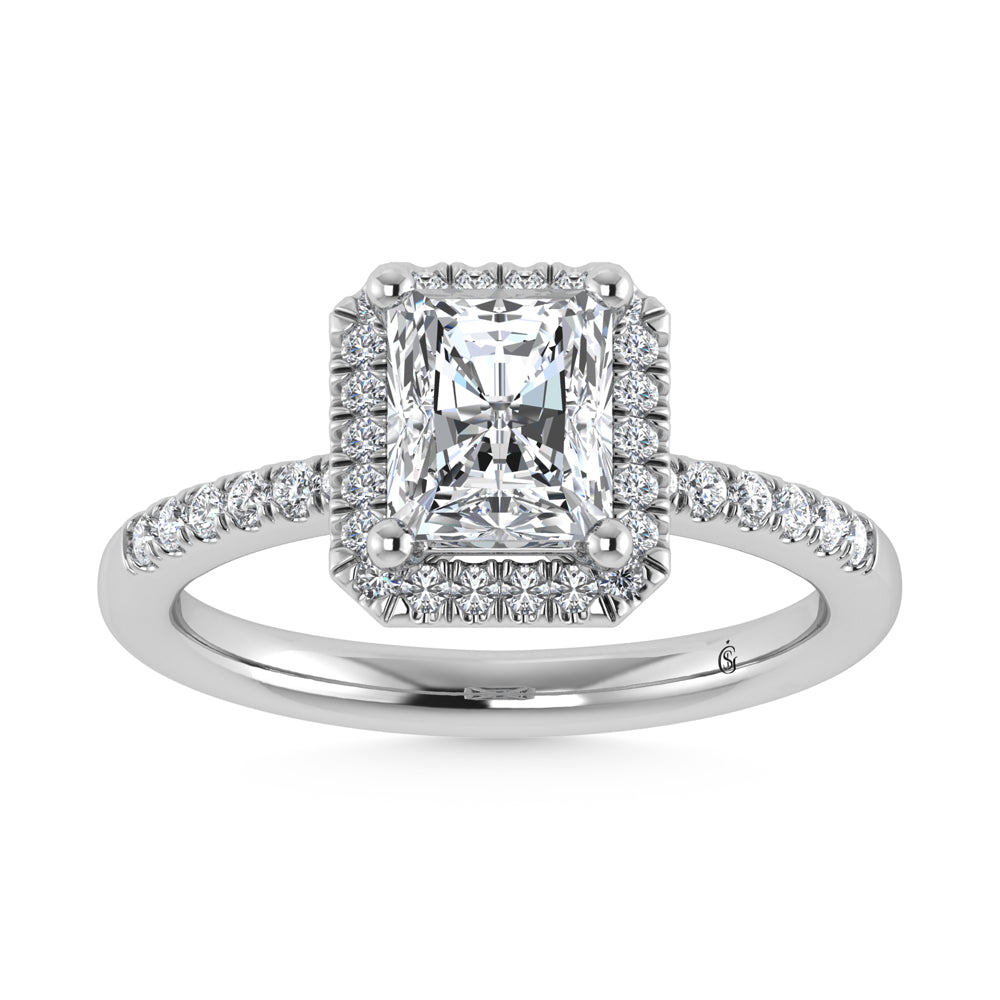 14K White Gold Lab Grown Diamond 1 3/4 Ct.Tw. Radiant Shape Halo Engagement Ring  (Center 1 1/2 ct)