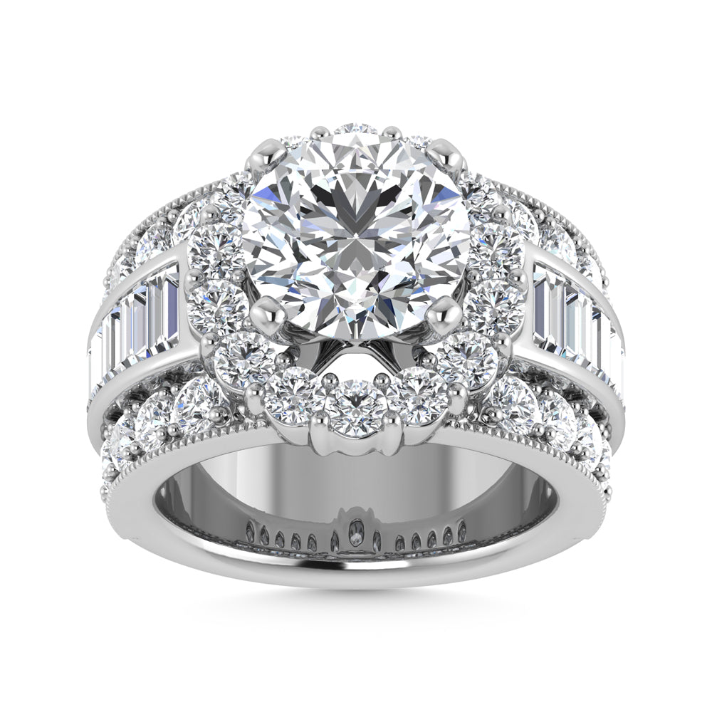 14K  White Gold Lab Grown Round and Baguette Diamond 5 1/5 Ct.Tw. ( 3 Ctw Center) Engagement Ring
