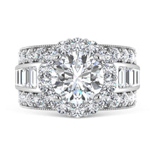 14K  White Gold Lab Grown Round and Baguette Diamond 6 7/8 Ct.Tw. ( 4 Ctw Center) Engagement Ring