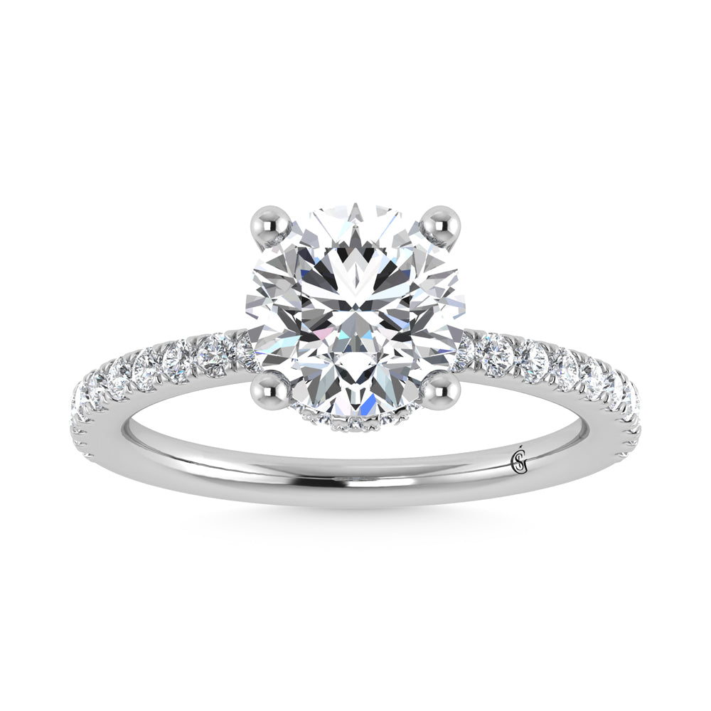 14K White Gold Lab Grown Diamond 3 1/2 Ct.Tw. Round Shape Halo Engagement Ring (Center 3 ct)
