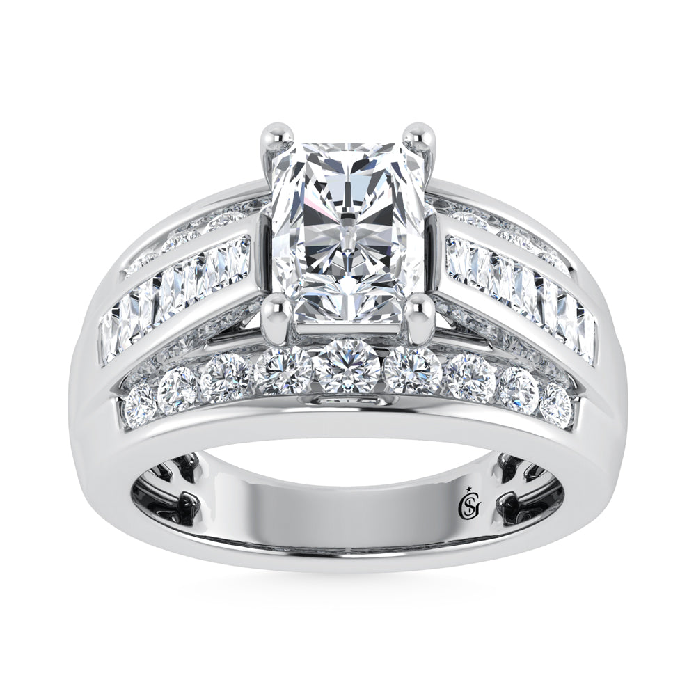 14K White Gold Lab Grown Diamond 3 7/8 Ct.Tw. Radiant Shape Engagement Ring (Center 2CT)