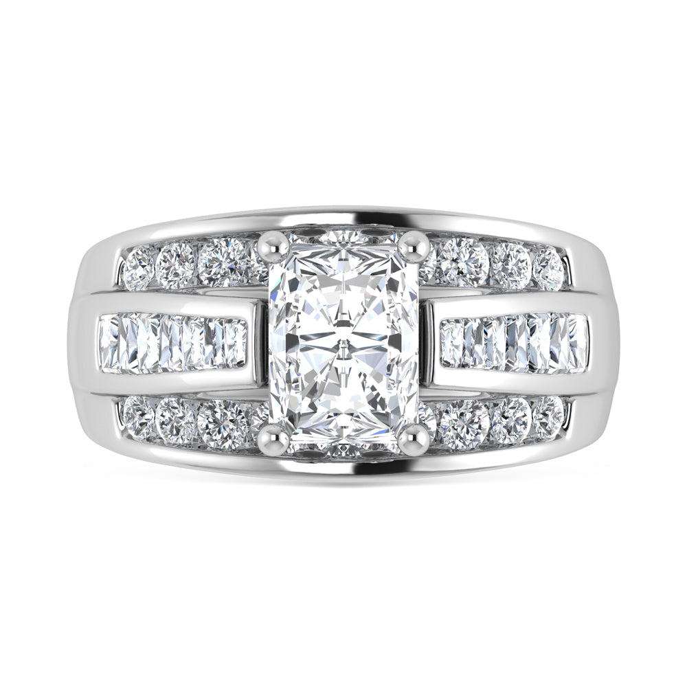 14K White Gold Lab Grown Diamond 3 7/8 Ct.Tw. Radiant Shape Engagement Ring (Center 2CT)