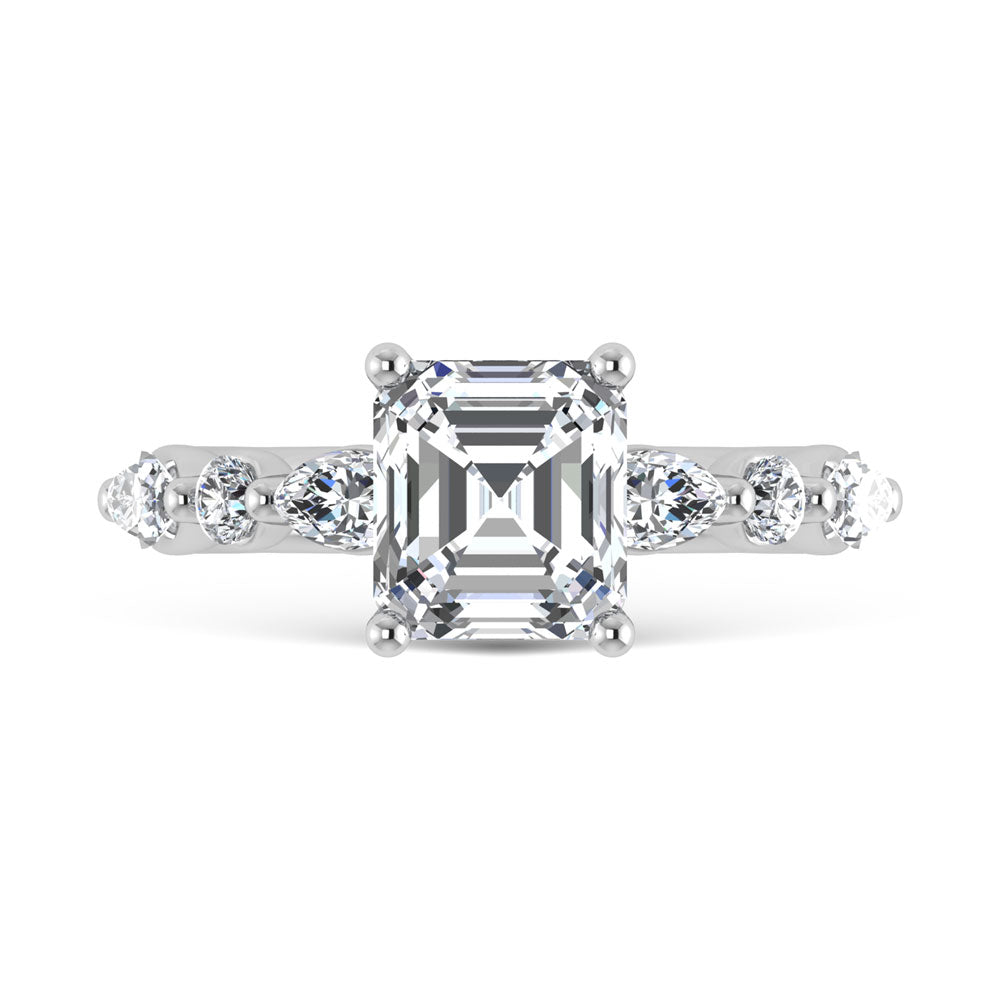 14K White Gold Lab Grown Diamond 3 5/8 Ct.Tw. Marquise and Round Shape Halo Engagement Ring (Center Radiant)