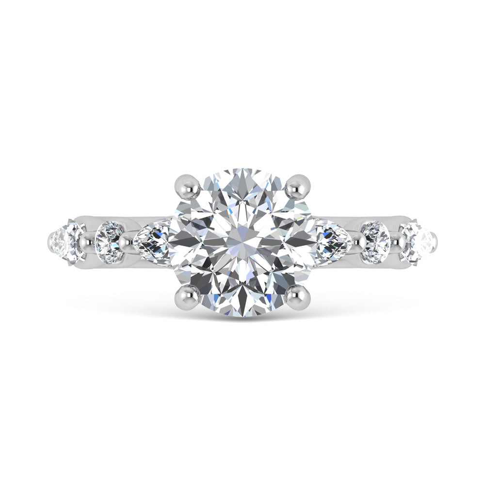 14K White Gold Lab Grown Diamond 3 5/8 Ct.Tw. Marquise and Round Shape Halo Engagement Ring (Center Round)