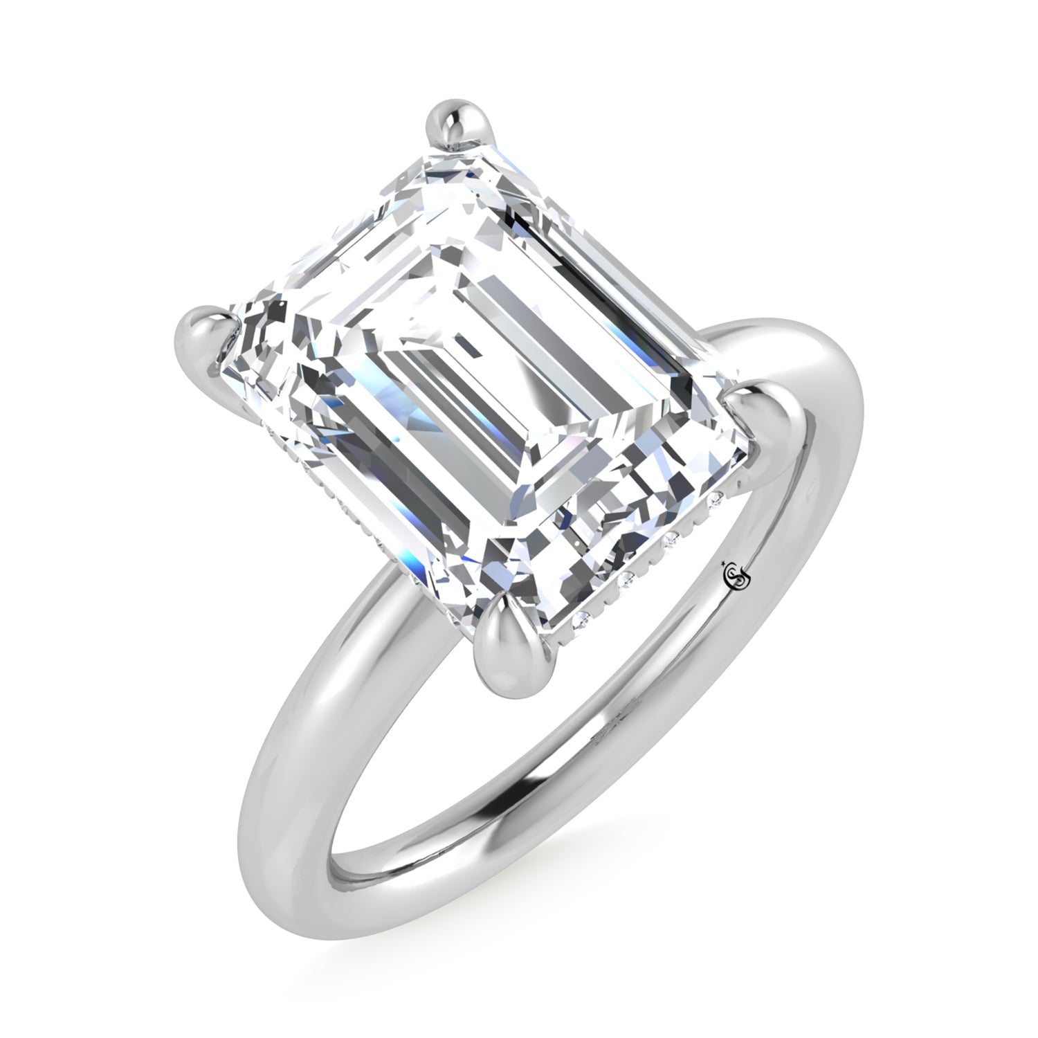 14K White Gold Lab Grown Diamond 3 1/20 Ct.Tw. Emerald Shape Certified Engagement Ring (Center 3ct)