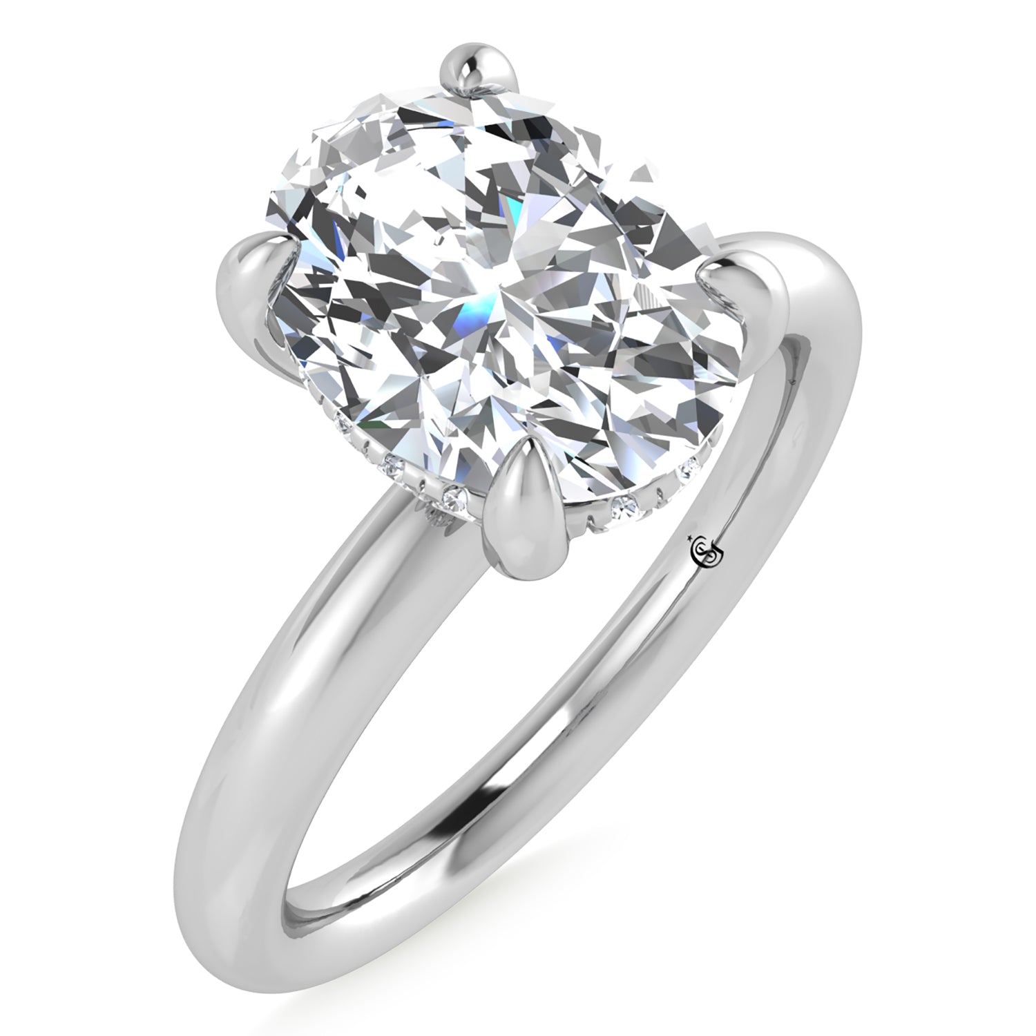 14K White Gold Lab Grown Diamond 2 1/20 Ct.Tw. Oval Shape Certified Engagement Ring (Center 2ct)