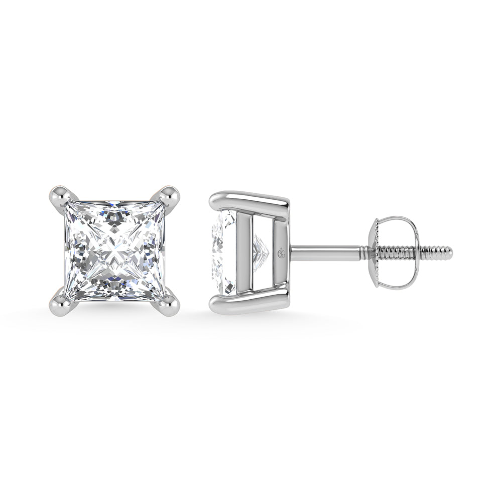 14K White Gold Lab Grown Diamond 3 Ct.Tw. Princess Stud Earrings