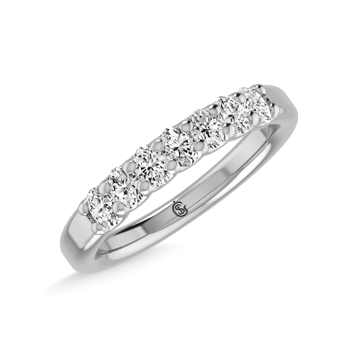 14K White Gold Diamond 5/8 Ct.Tw. Round Shape 7 Stone Band