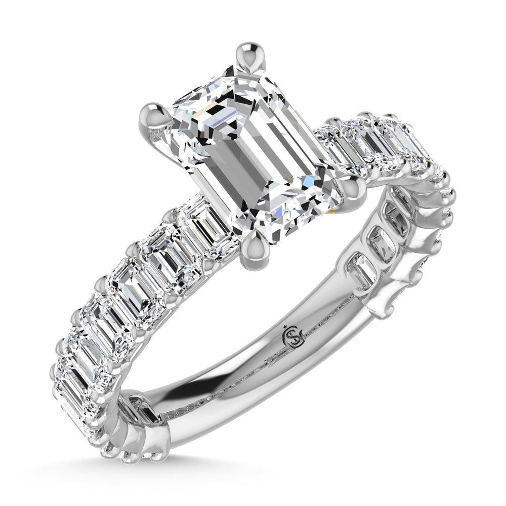 14K White Gold Diamond 2 Ct.Tw. Round Shape Three Fourth Way Semi Engagement Ring (1.5ct center)