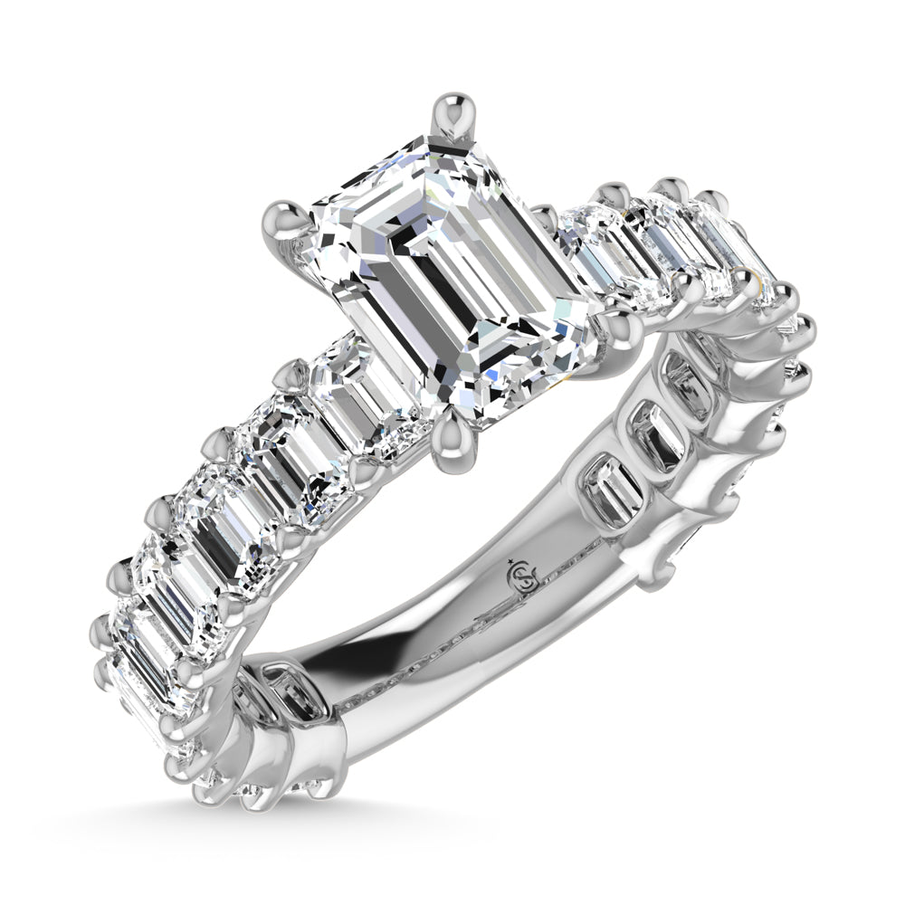 14K White Gold Diamond 3 5/8 Ct.Tw. Emerald Shape Three Forth Engagement Ring (Center 3 ctw)