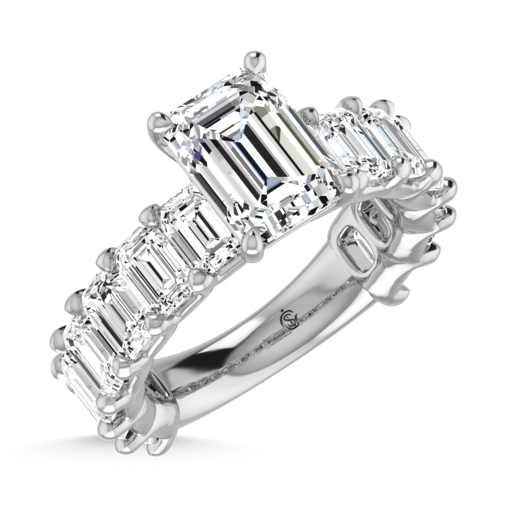 14K White Gold Diamond 4 1/2 Ct.Tw. Emerald Shape Three Forth Engagement Ring (Center 3 ctw)