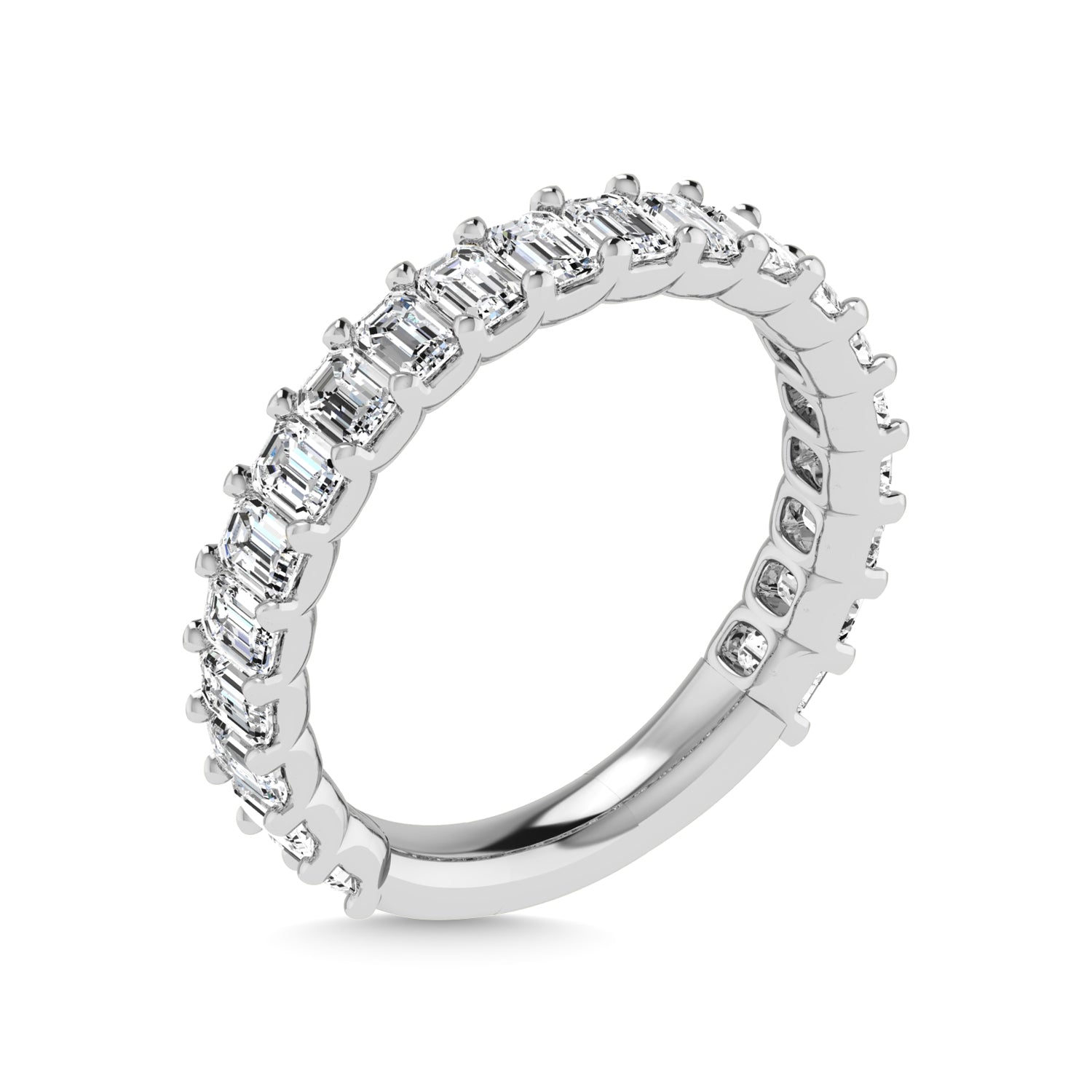 14K White Gold Diamond 2 Ct.Tw. Emerald Shape Three Fourth Wedding Band