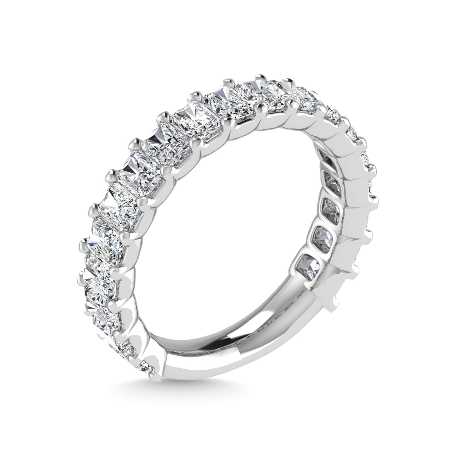 14K White Gold Diamond 2 7/8 Ct.Tw. Emerald Shape Three Fourth Wedding Band