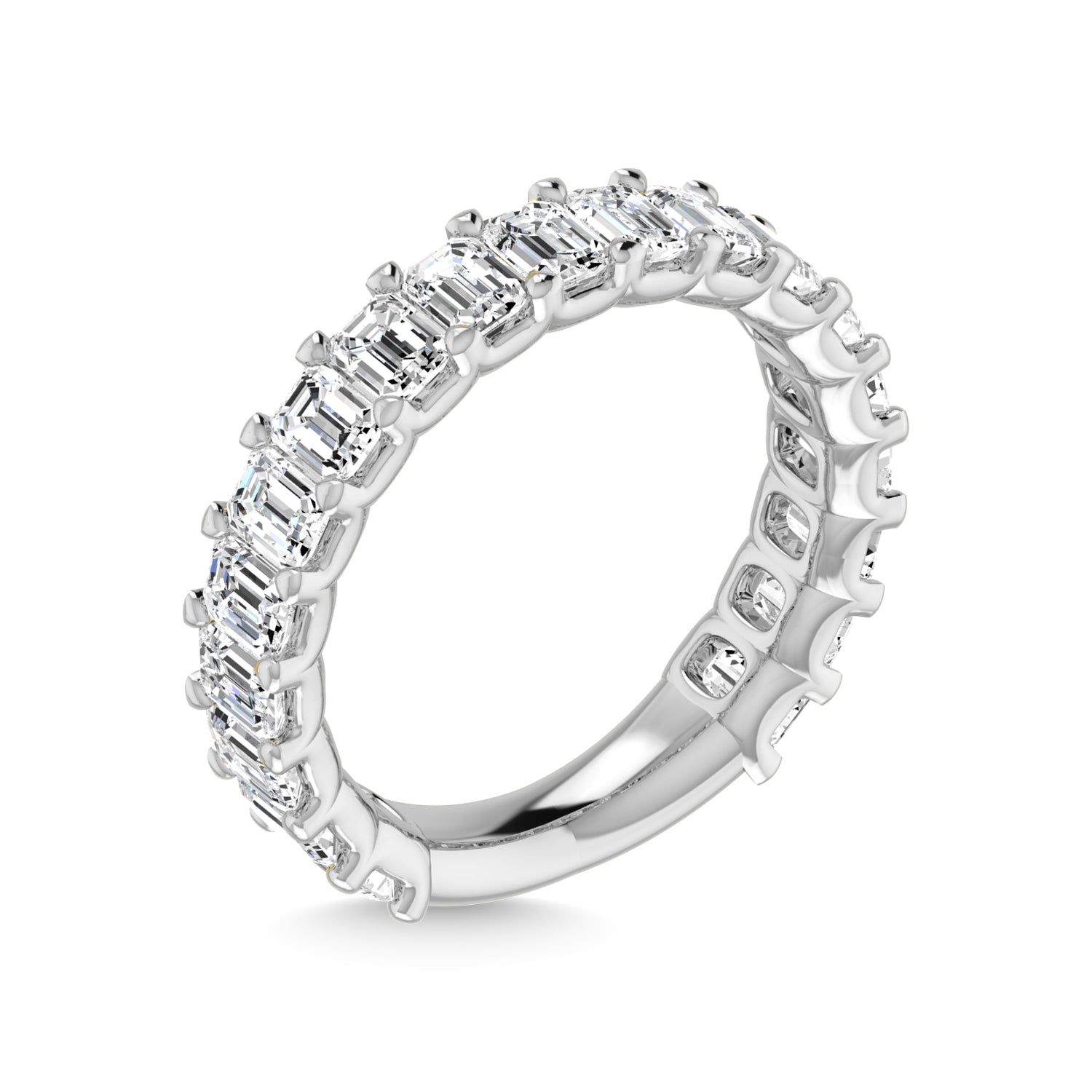 14K White Gold Diamond 3 3/4 Ct.Tw. Emerald Shape Three Fourth Wedding Band