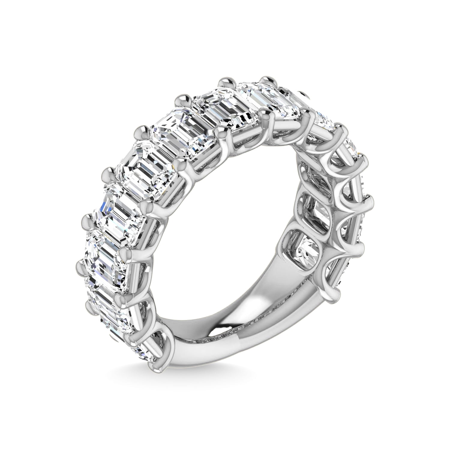 14K White Gold Diamond 4 3/4 Ct.Tw. Emerald Shape Three Forth way Wedding Band