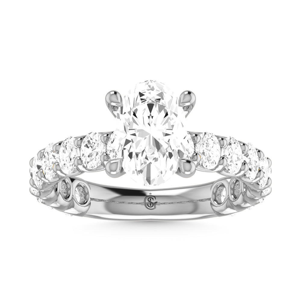 14K White Gold Diamond 1 3/4 Ct.Tw. Oval Shape Three Forth way Engagement Ring (Center 1.5 ctw)