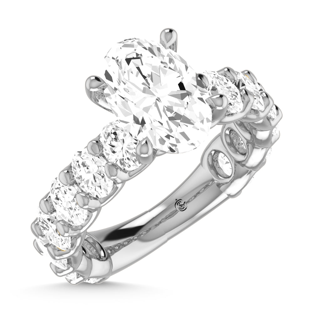 14K White Gold Diamond 2 3/4 Ct.Tw. Oval Shape Three Forth way Engagement Ring (Center 3 ctw)