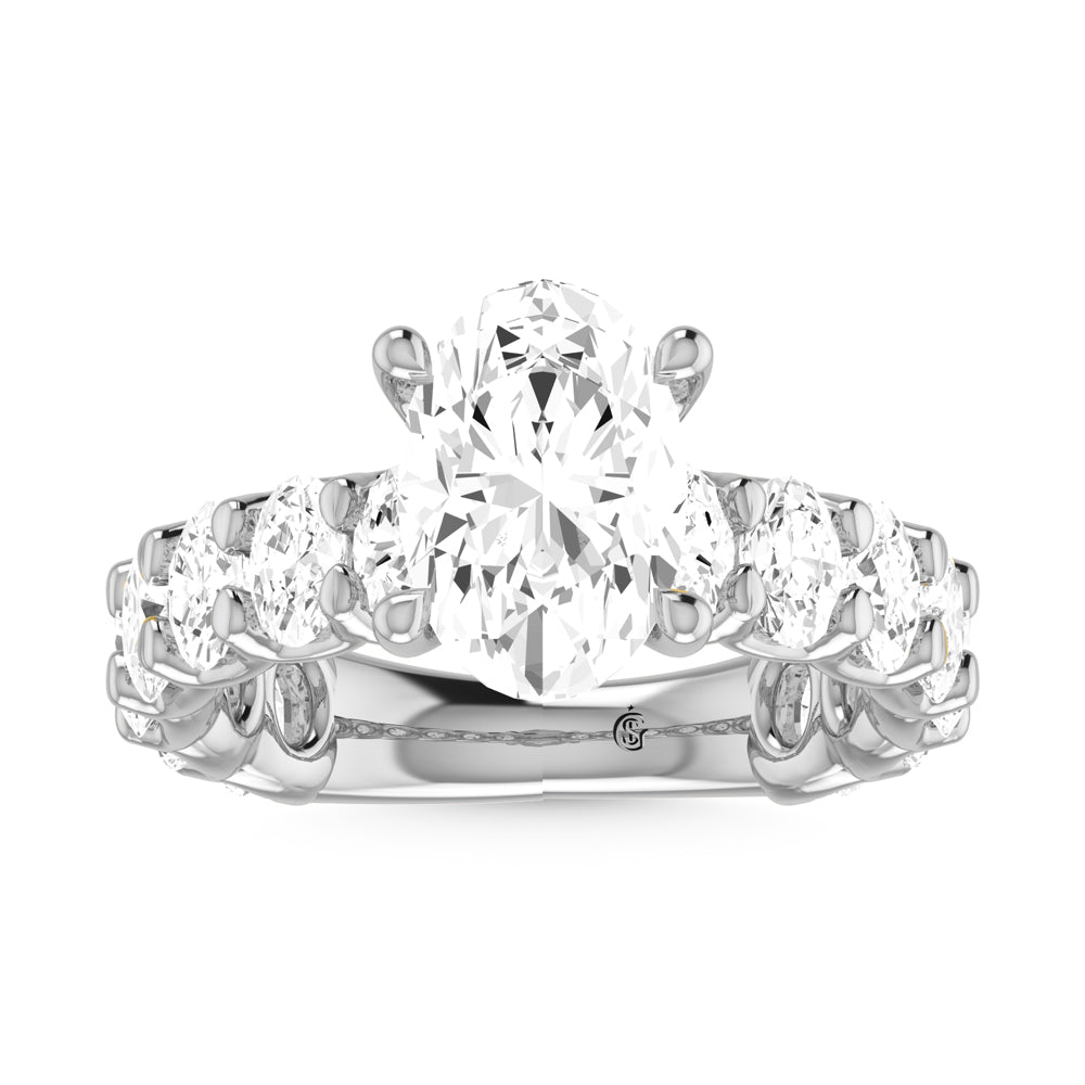 14K White Gold Diamond 2 3/4 Ct.Tw. Oval Shape Three Forth way Engagement Ring (Center 3 ctw)