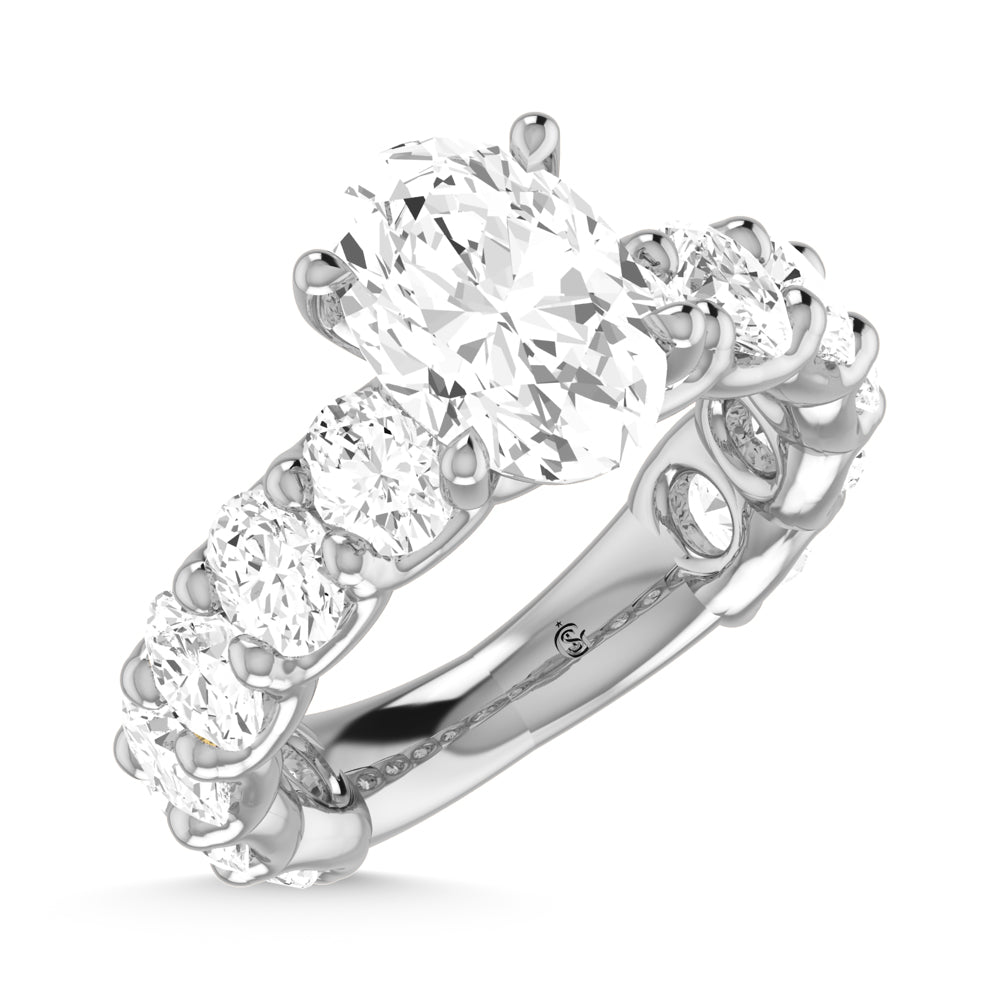 14K White Gold Diamond 3 7/8 Ct.Tw. Oval Shape Three Forth way Engagement Ring (Center 3 ctw)
