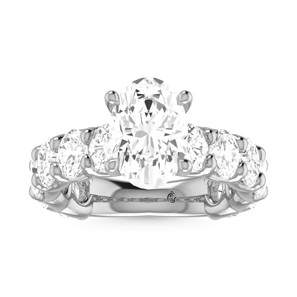 14K White Gold Diamond 3 7/8 Ct.Tw. Oval Shape Three Forth way Engagement Ring (Center 3 ctw)