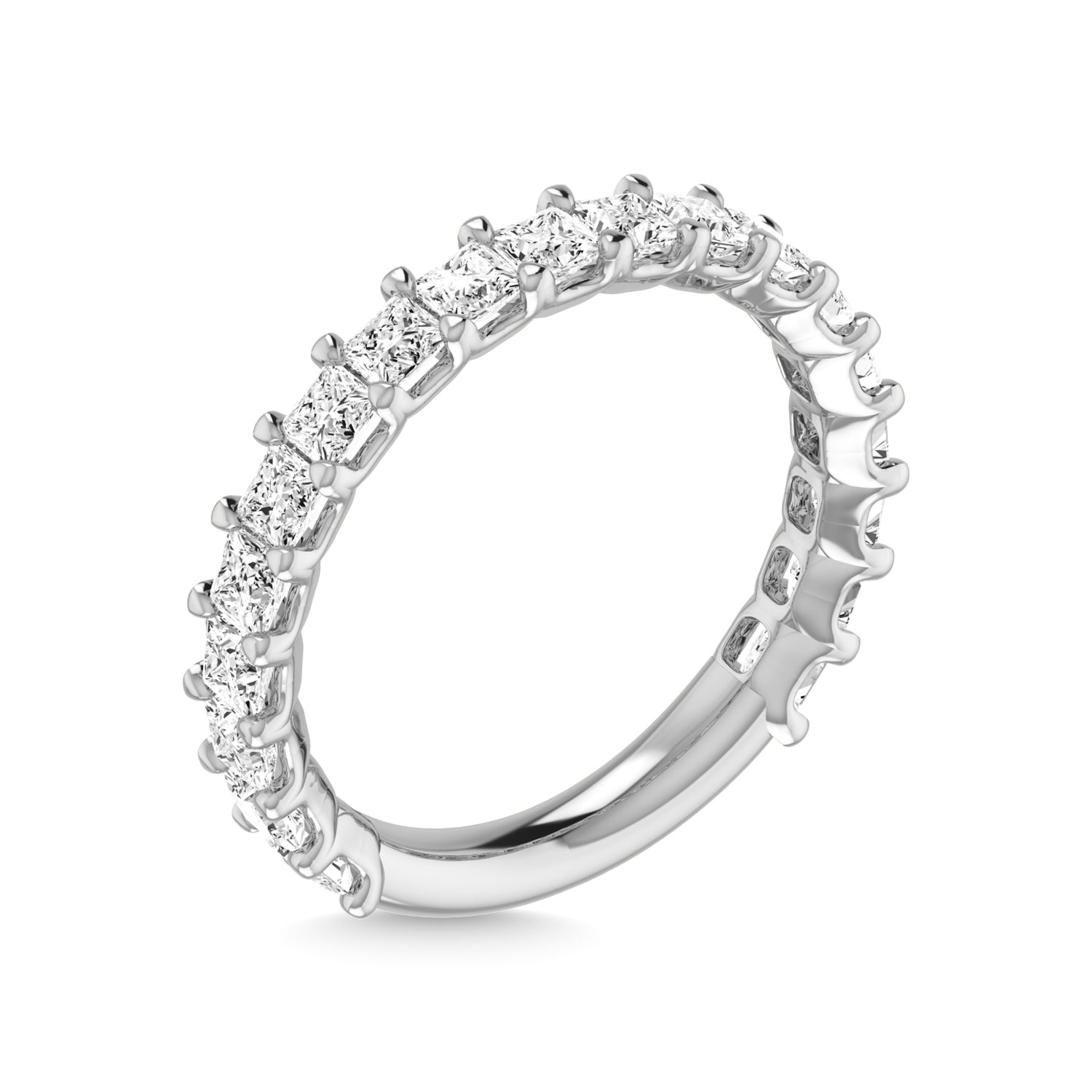 14K White Gold Diamond 1 7/8 Ct.Tw. Princess Shape Three Forth way Wedding Band