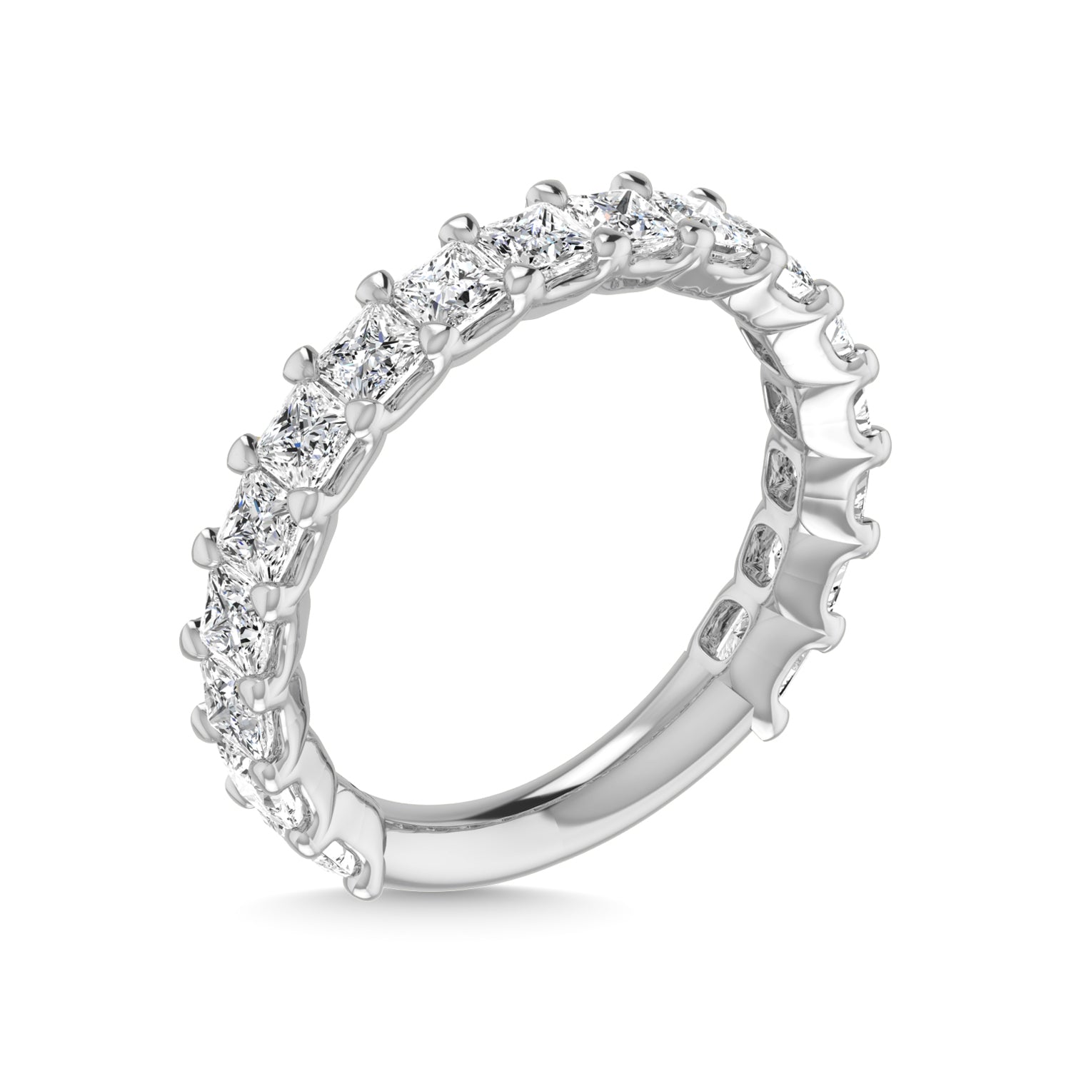 14K White Gold Diamond 2 1/2 Ct.Tw. Princess Shape Three Forth way Wedding Band