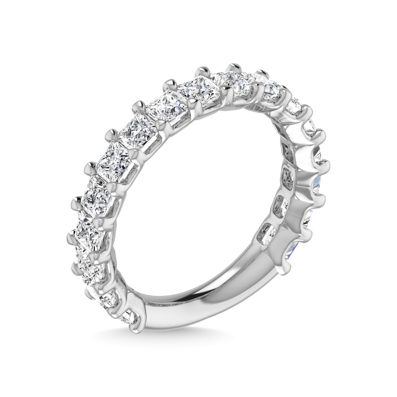 14K White Gold Diamond 3 3/8 Ct.Tw. Princess Shape Three Forth way Wedding Band