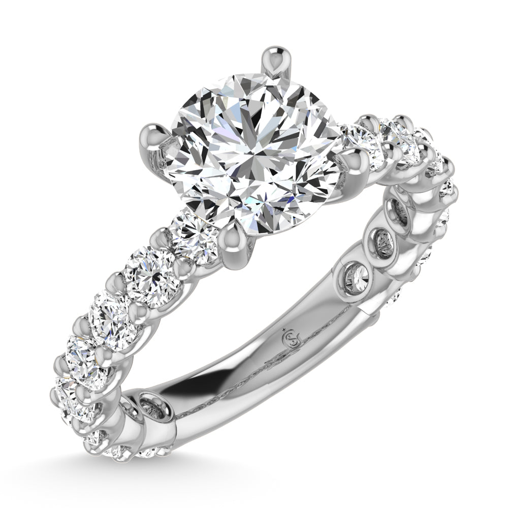 14K White Gold Diamond 1 1/4 Ct.Tw. Round Shape Three Fourth Way Semi Engagement Ring (2ct center)
