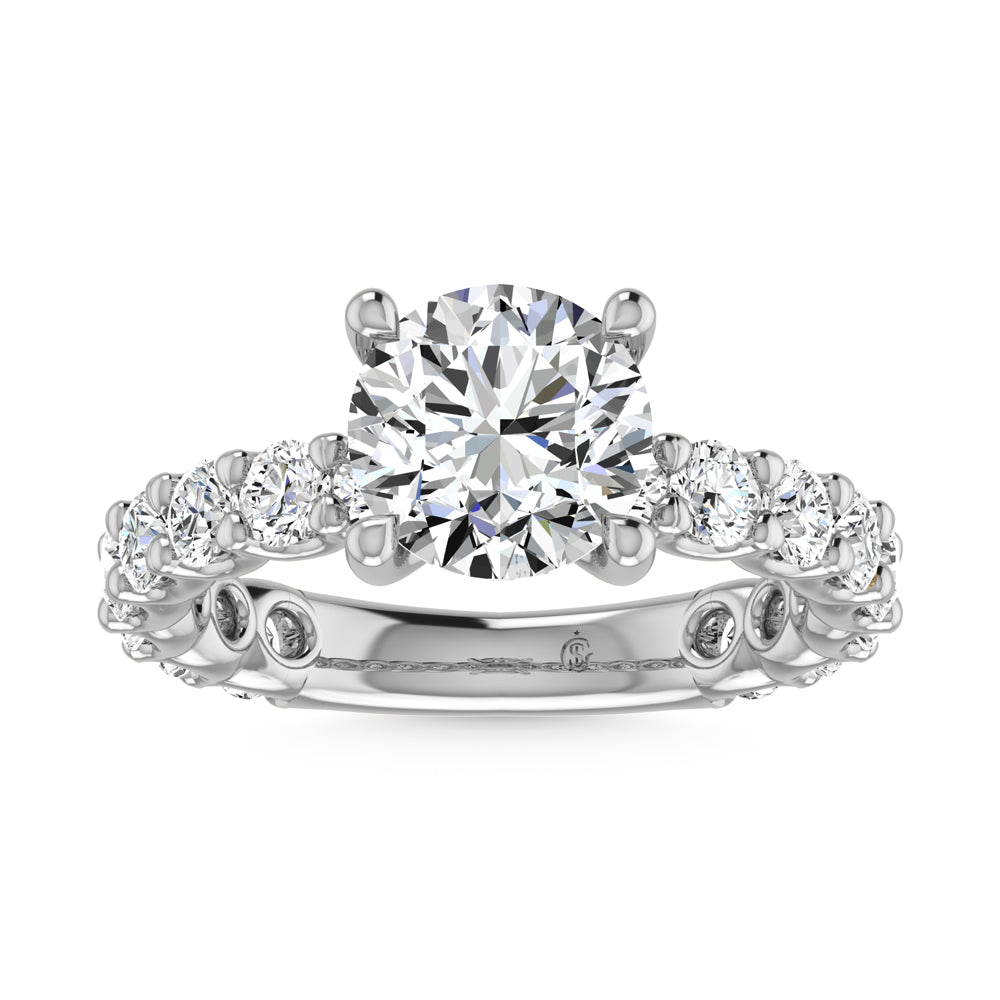 14K White Gold Diamond 1 1/4 Ct.Tw. Round Shape Three Fourth Way Semi Engagement Ring (2ct center)