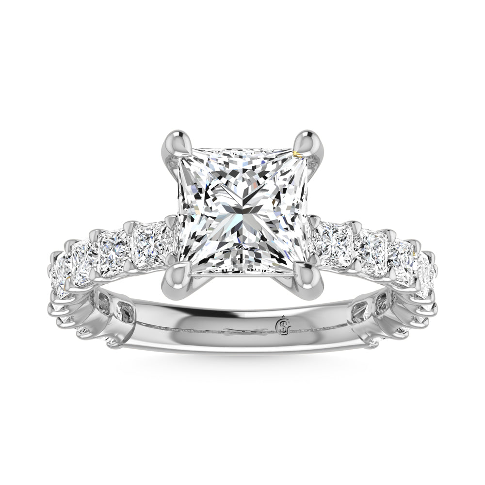 14K White Gold Diamond 1 3/4 Ct.Tw. Princess Shape Three Forth way Engagement Ring (Center 2 ctw)