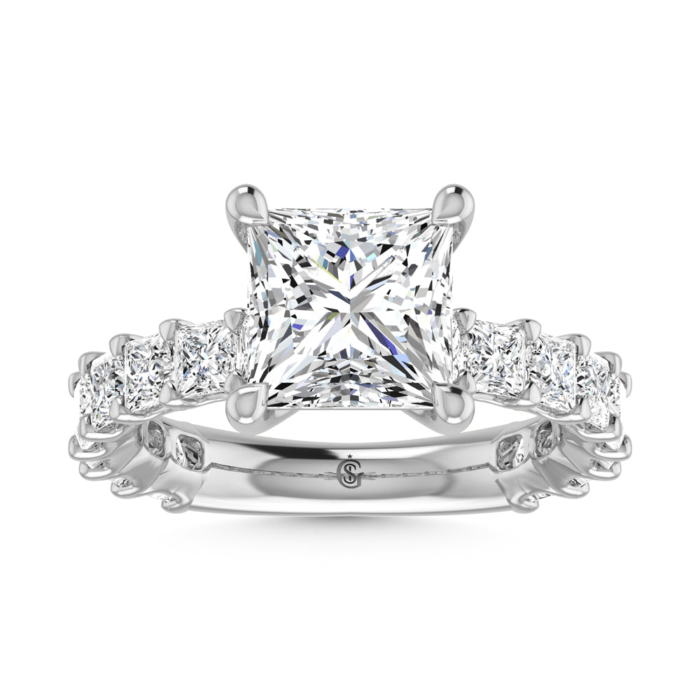 14K White Gold Diamond 3 1/5 Ct.Tw. Princess Shape Three Forth way Engagement Ring (Center 2 ctw)