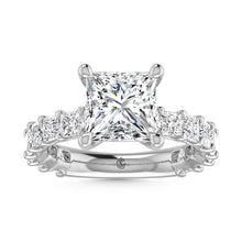 14K White Gold Diamond 3 1/5 Ct.Tw. Princess Shape Three Forth way Engagement Ring (Center 2 ctw)