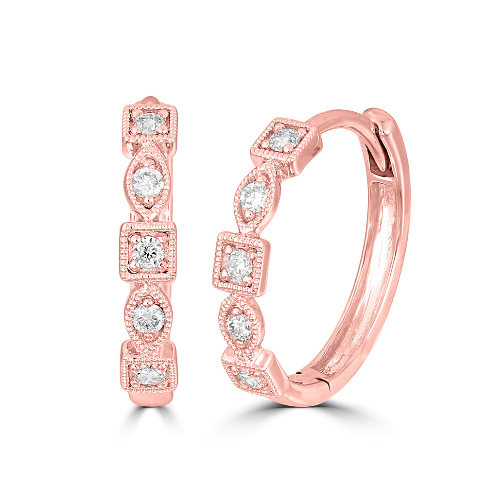 14K Rose Gold 1/8 Ct.Tw. Diamond Stackable Hoop Earrings - thediamondsq