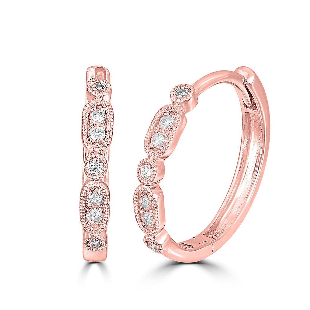 14K Rose Gold 1/10 Ct.Tw. Diamond Stackable Hoop Earrings - thediamondsq