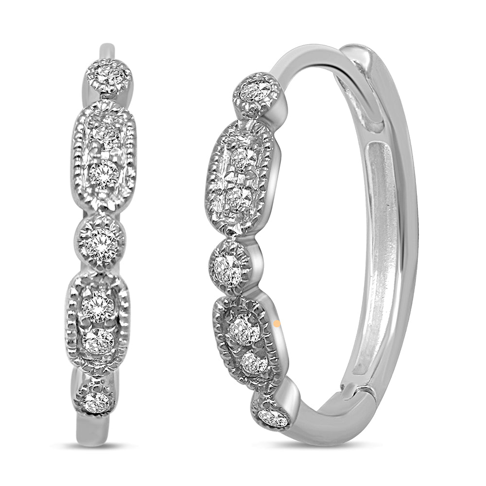 14K White Gold 1/10  Ct.Tw. Diamond  Stackable Hoop Earrings - thediamondsq