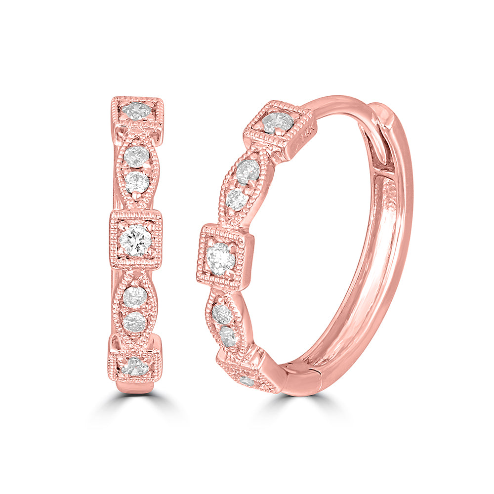14K Rose Gold 1/8 Ct.Tw. Diamond Stackable Hoop Earrings - thediamondsq