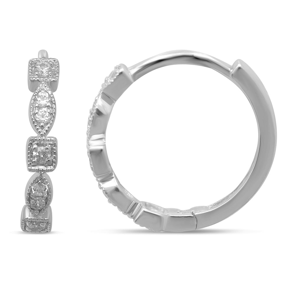 14K White Gold 1/8 Ct.Tw. Diamond  Stackable Hoop Earrings - thediamondsq