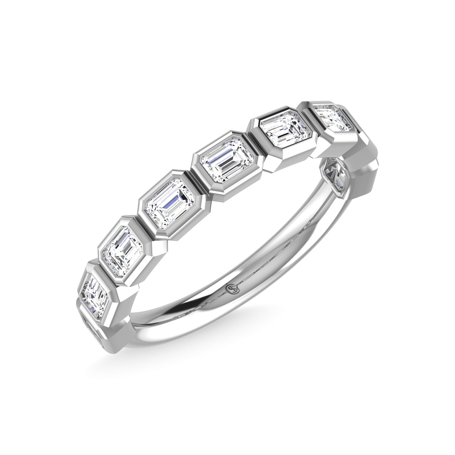 14K White Gold Diamond 5/8 Ct.Tw. Emerald Shape Half Way East West Bezel Band