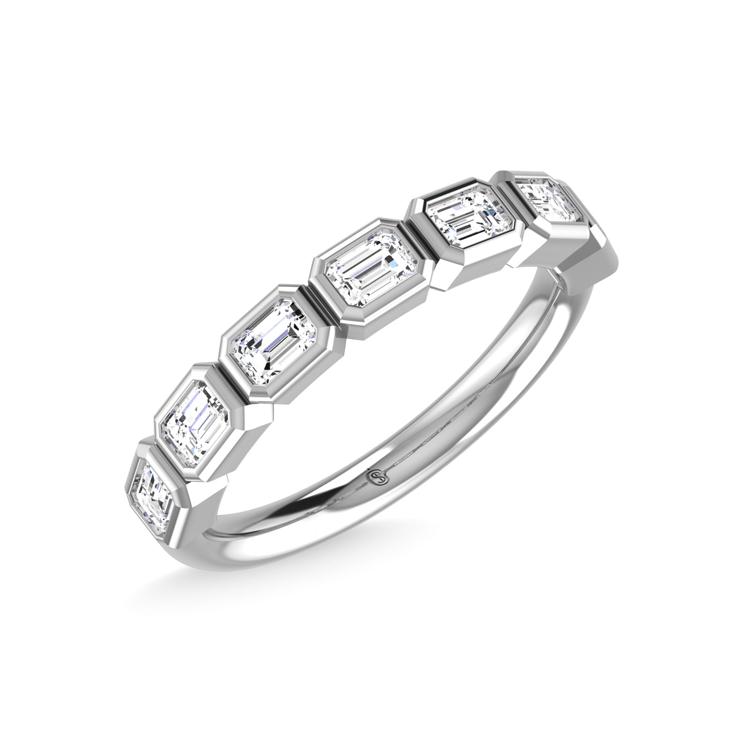 14K White Gold Diamond 1 Ct.Tw. Emerald Shape Half Way East West Bezel Band