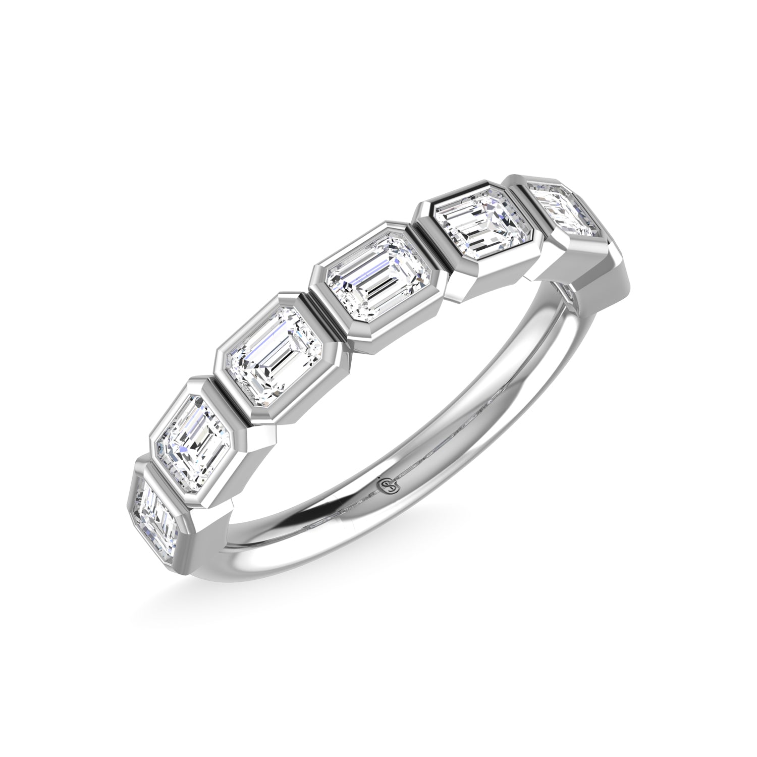 14K White Gold Diamond 1 3/8 Ct.Tw. Emerald Shape Half Way East West Bezel Band